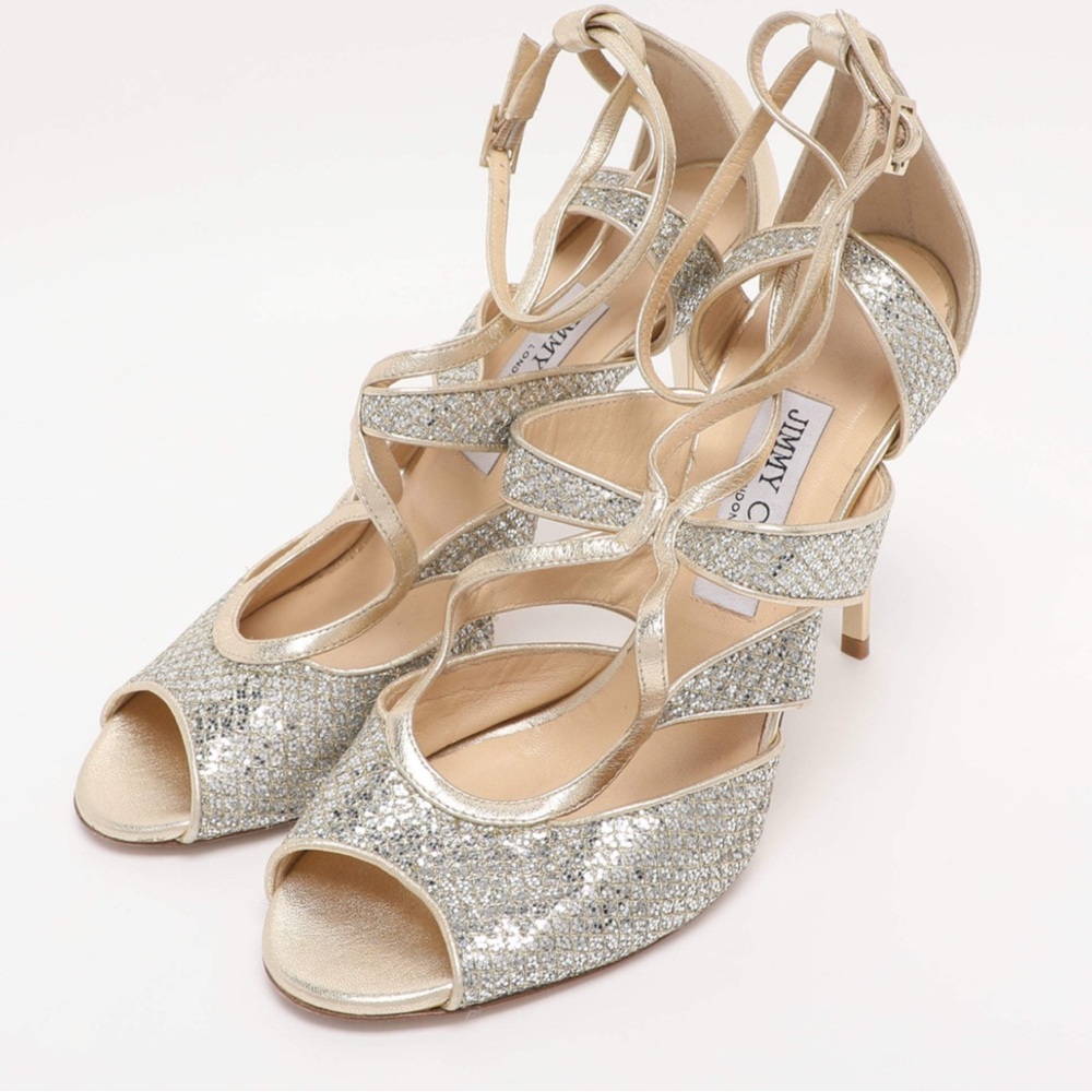Jimmy Choo Glittering Silver Strappy Heels
